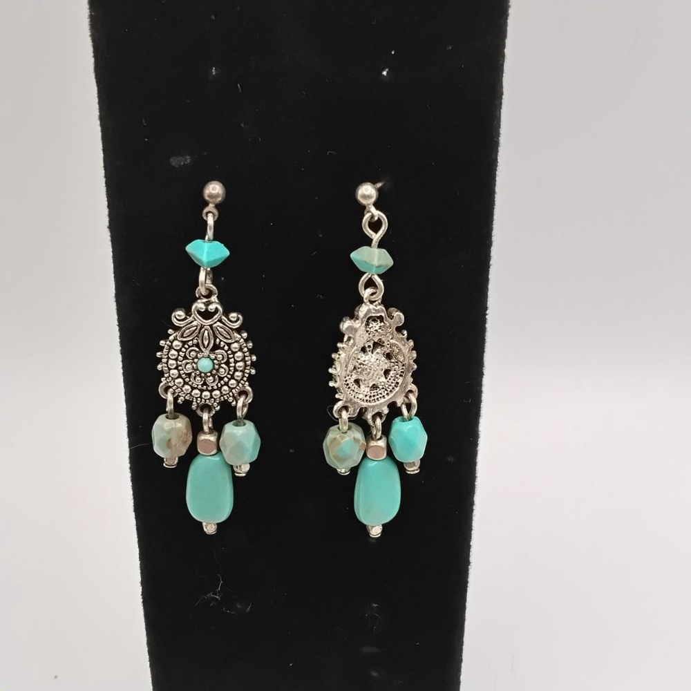 VTG Stamped Nancy & Rise for Avon Turquoise & Silver-tone Chandelier Earrings - Picture 2 of 5
